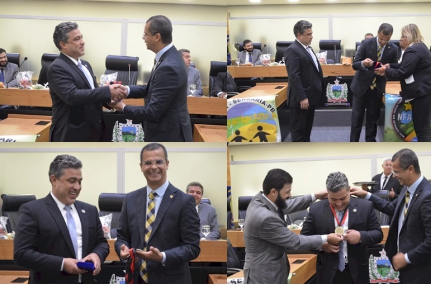 Imagem Carlos Lopes recebe a Medalha Epitácio Pessoa no plenário da ALPB