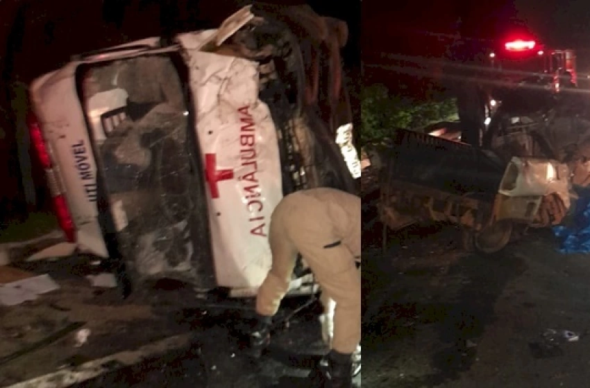 Imagem Acidente envolvendo ambulância e dois veículos de passeio na BR-412
