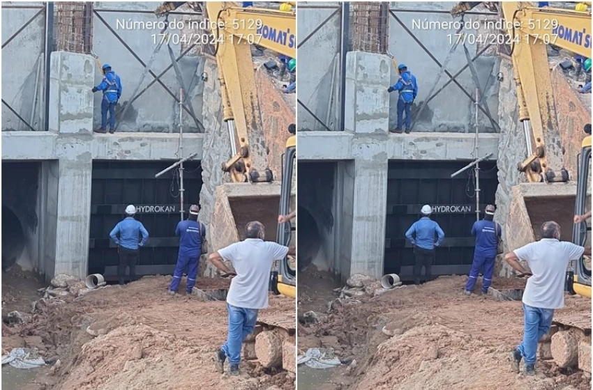 Imagem Comportas sendo colocadas na Barragem Engenheiro Ávidos em Cajazeiras