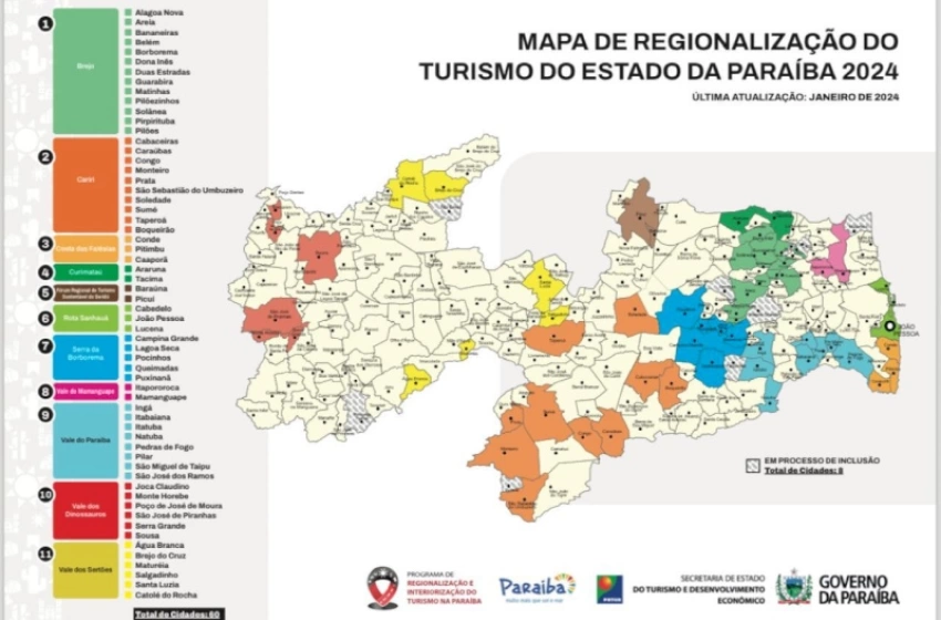 Imagem Paraíba tem novo mapa regionalizado de turismo com 60 municípios em 11 regiões