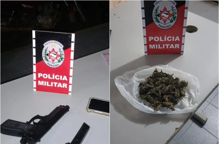 Imagem Droga e Simulacro de Arma de Fogo